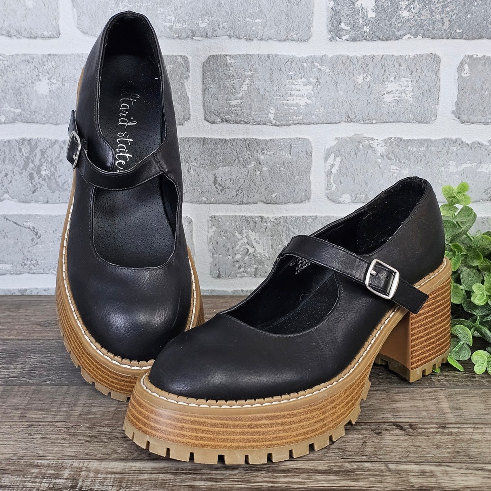 Altar'd State Frankee Black Platform Lug Sole Mary Jane Chunky Heels Womens 7 M